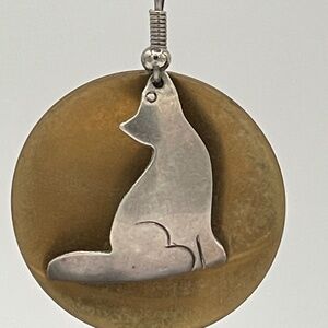 Sterling Silver Howling Coyote Brass Full Moon Dangle Earrings 8 Grams